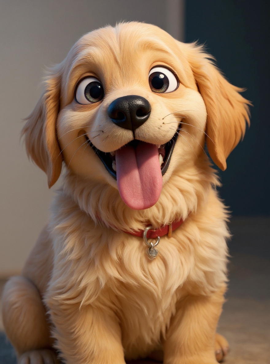 Convert this puppy image to Disney Pixar style