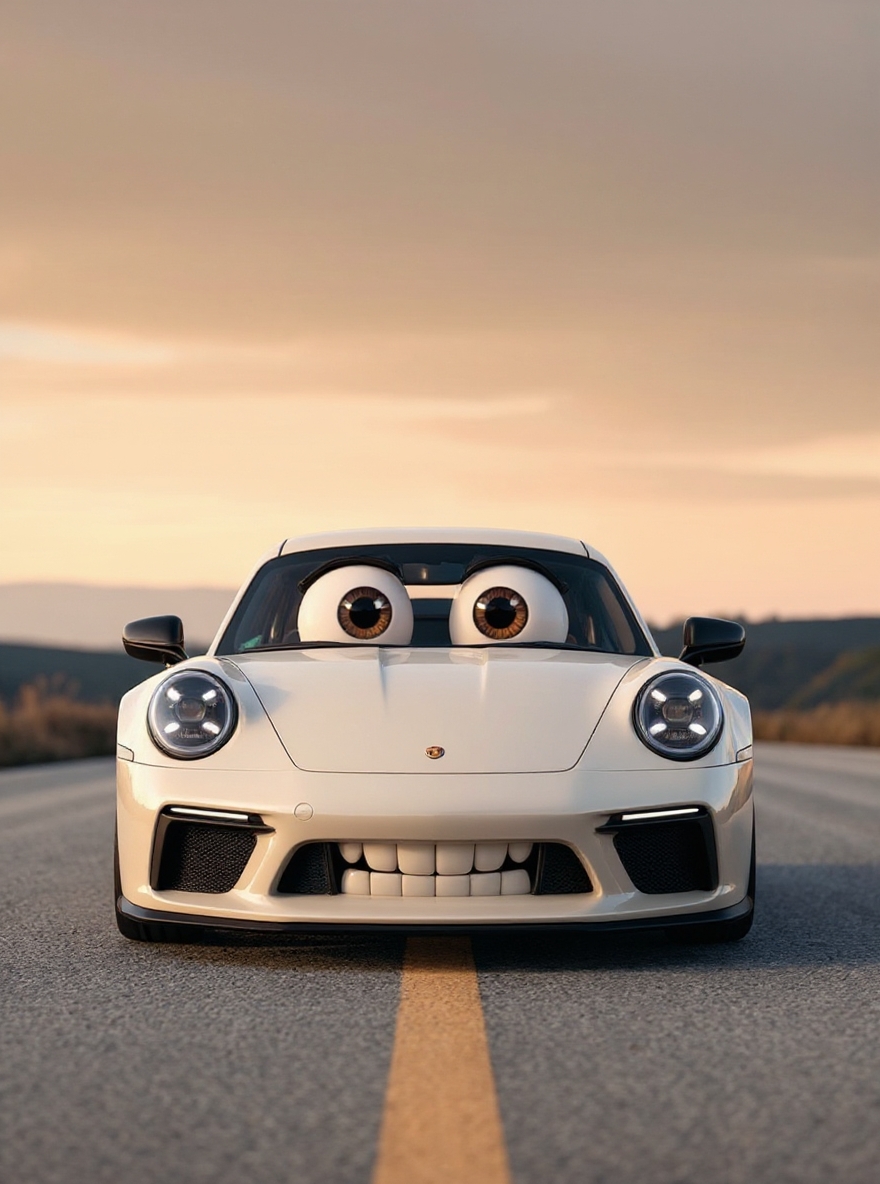 The car has been transformed into a Disney Pixar style