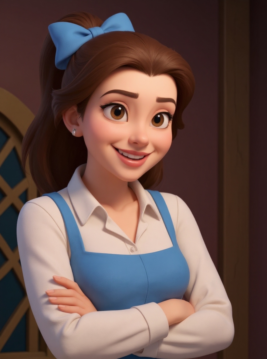 Belle with expressive big eyes, Disney Pixar style