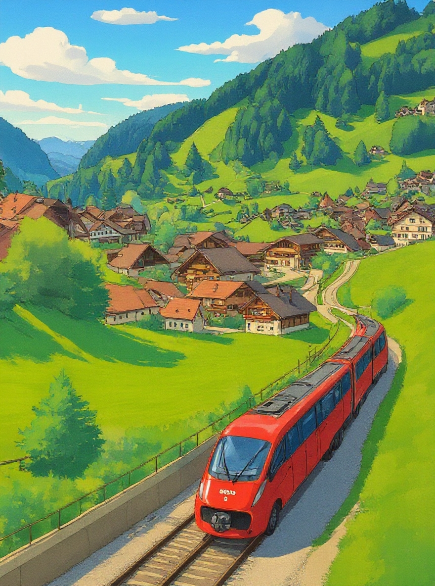 The train is traveling in the mountains