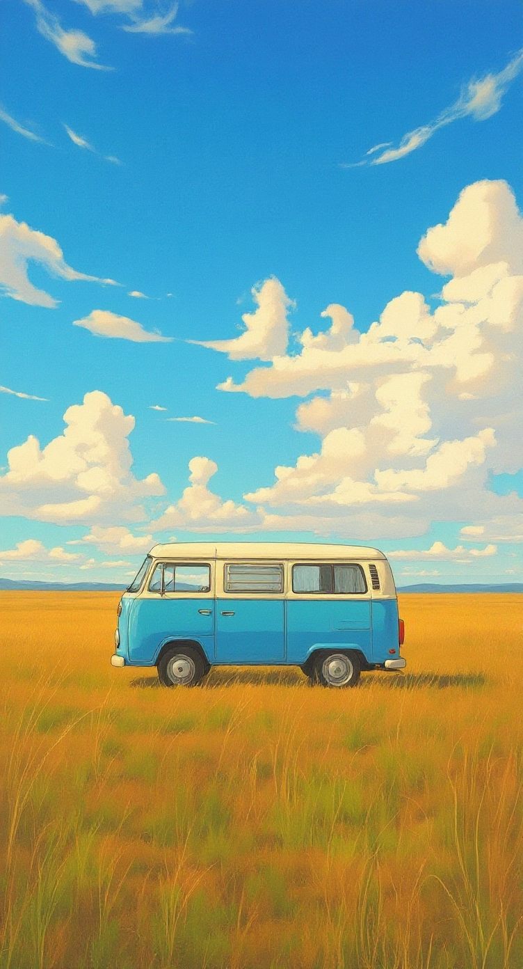 Vintage cars on the grassland under the blue sky