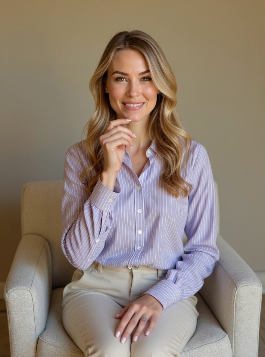 Linkedin ai photo of woman sat on the sofa