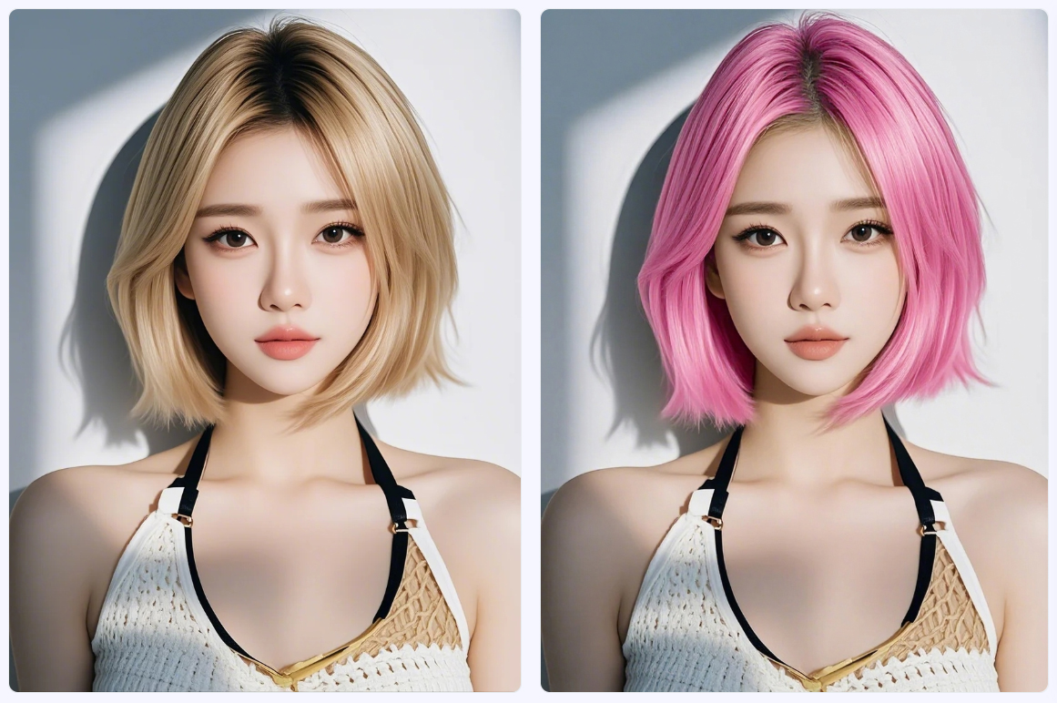 Change the girl's hair color to light pink